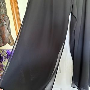 J.R. Nites Woman Formal like black pants with sheer split skirt overlay-